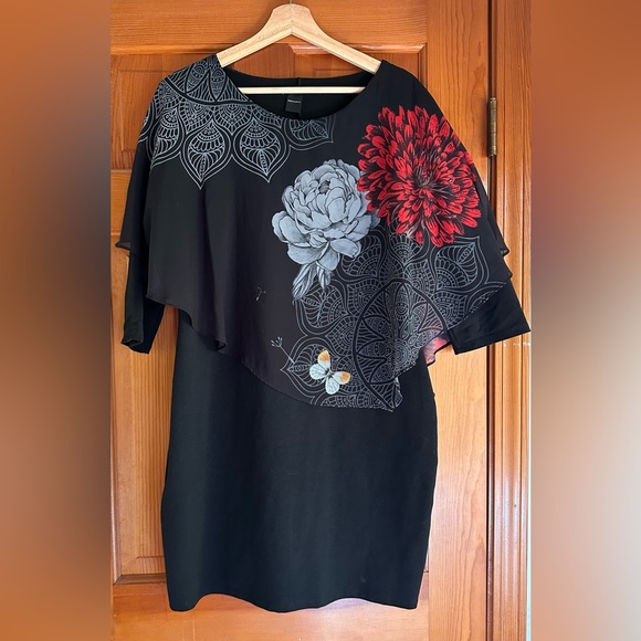 Desigual Alexandre Dress Black Chiffon Layers with Flowers XXL - Picture 8 of 16